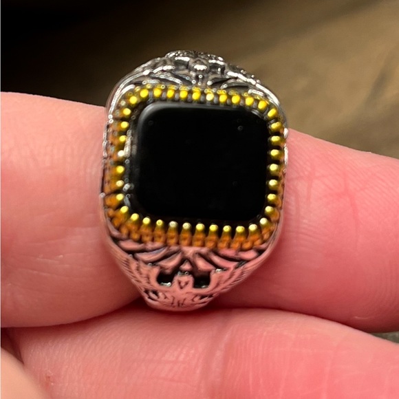 2007-Men’s Engraved Flying Eagle Silver Metal Color Black Inlayed Setting - Picture 7 of 14